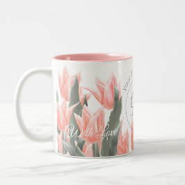 Monogramm-Pfirsichfarben mit elegantem Familiennam Zweifarbige Tasse