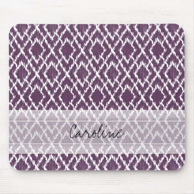 Monogramm-Pflaume lila Stammes- Ikat Mousepad (Vorne)