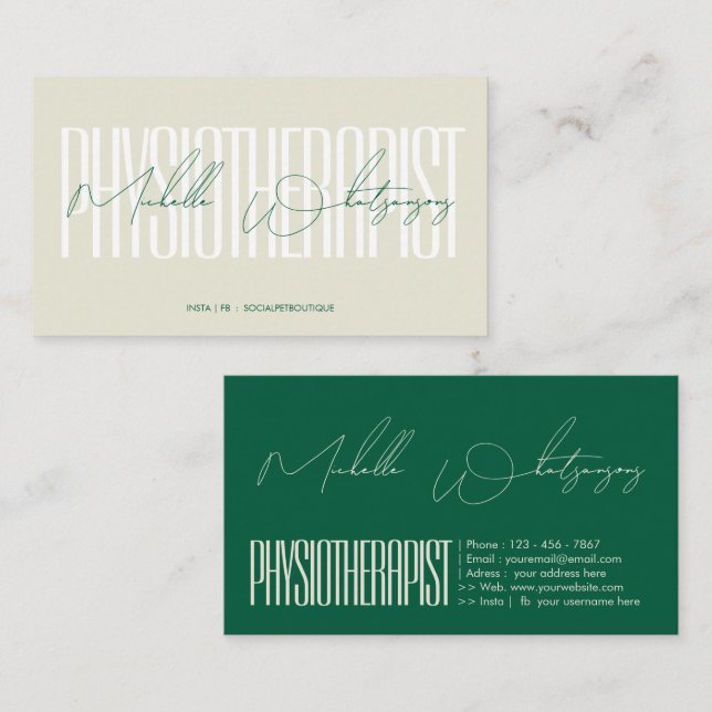 Monogramm PHYSIOTHERAPEUT moderne Schrift Visitenkarte (Vorne/Hinten)
