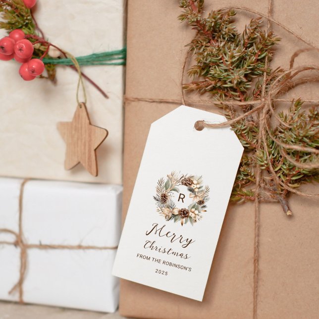 Monogramm Pinecon & Sage Green Kranz Urlaub Geschenkanhänger (Von Creator hochgeladen)