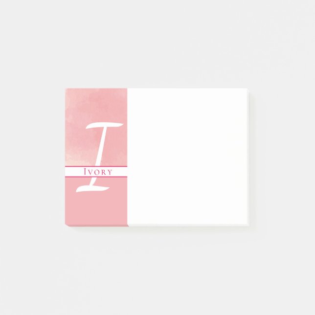 Monogramm Pink-Aquarellfarben Postit-Notizen Post-it Klebezettel (Vorderseite)