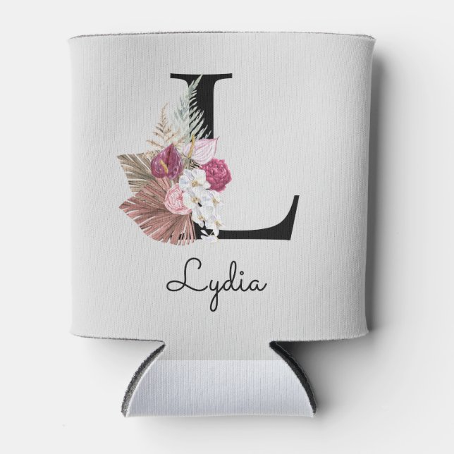 Monogramm Pink Boho Floral Initial L Dosenkühler (Vorderseite)