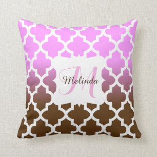Monogramm-Pink-Braun-Blend-Quatrefolienmuster Kissen