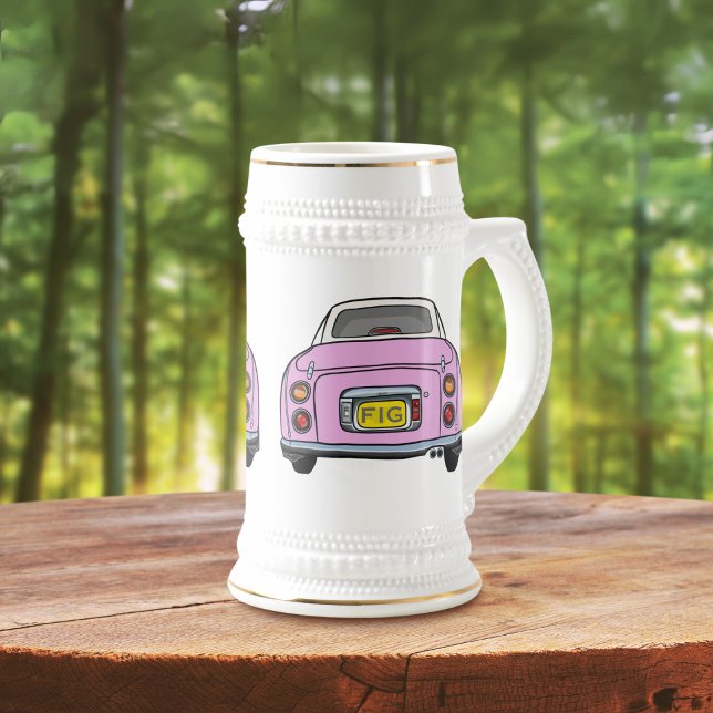 Monogramm Pink Figaro Auto Bierstein Bierglas (Fun figaro beer stein for the pink figaro driver (when they are not driving) Add your initials)