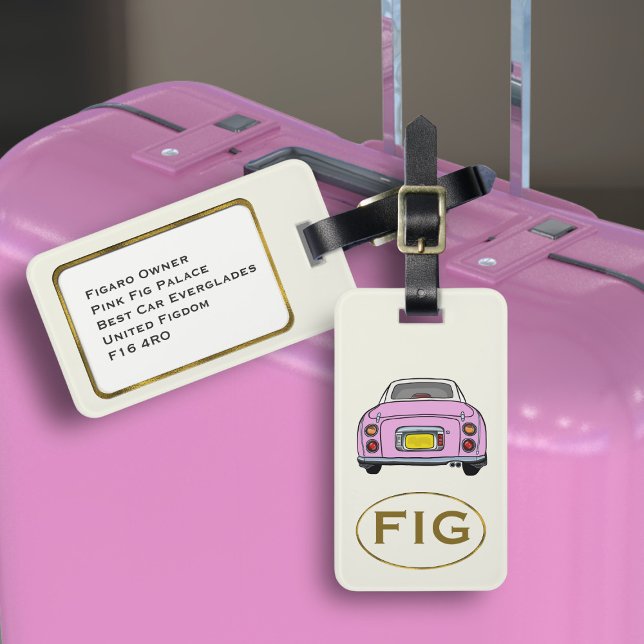Monogramm Pink Figaro Auto Gepäckmarke Gepäckanhänger (Fun candy pink figgy luggage tag for your road trip adventures. Just add your address details)