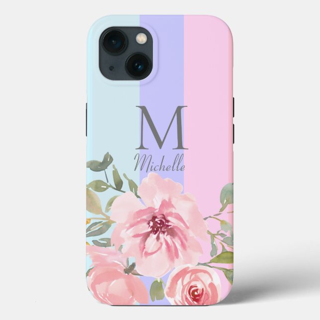 Monogramm Pink Floral Case-Mate iPhone Hülle (Rückseite)