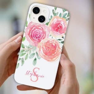 Monogramm Pink Floral Case-Mate iPhone 14 Hülle
