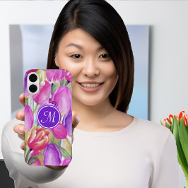 Monogramm Pink Floral iPhone 16 Plus Hülle