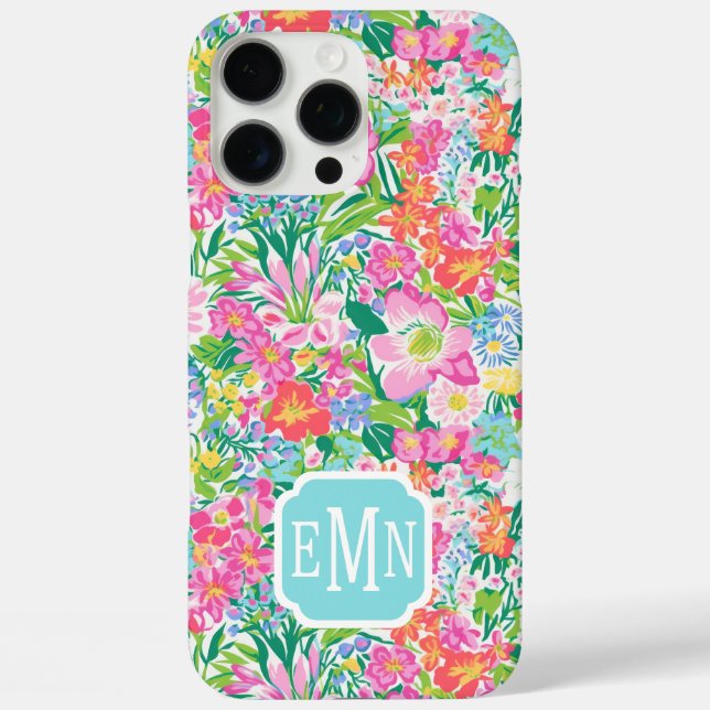 Monogramm 'Pink Floral Garden' Case-Mate iPhone Hülle (Rückseite)