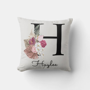 Monogramm Pink Floral Initial H Kissen