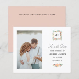 Monogramm Pink florales Foto Hochzeit SPEICHERN DA