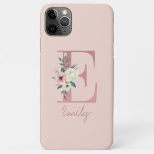 Monogramm Pink Glitzer Blume Letter E Light Pink Case-Mate iPhone Hülle