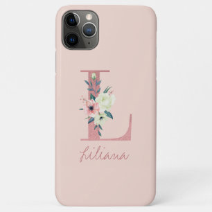 Monogramm Pink Glitzer Blume Letter L Light Pink Case-Mate iPhone Hülle