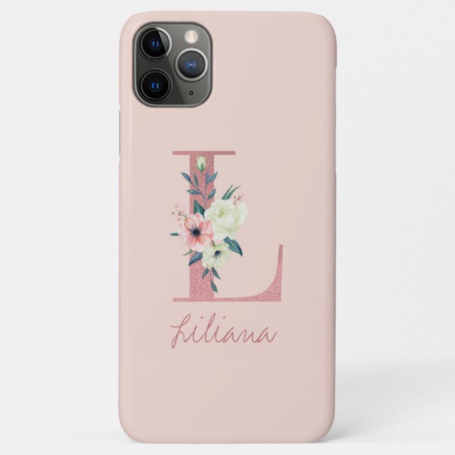 Monogramm Pink Glitzer Blume Letter L Light Pink Case-Mate iPhone Hülle (Rückseite)