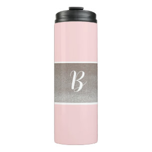 Monogramm Pink Glitzer Thermo-Tumbler Thermosbecher
