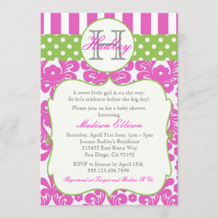 Monogramm-Pink-Grün-Babyparty-Einladung Einladung