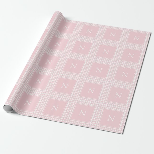 Monogramm Pink-Hahnentrittmuster Geschenkpapier (Ungerollt)