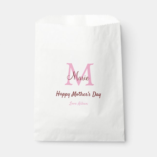 Monogramm Pink-Name der Mutter am Tag Geschenktütchen (Vorderseite)