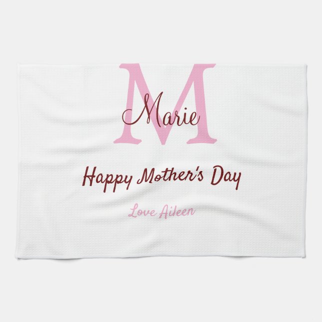 Monogramm Pink-Name der Mutter am Tag Geschirrtuch (Horizontal)