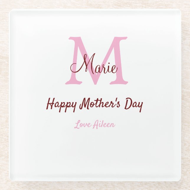 Monogramm Pink-Name der Mutter am Tag Glasuntersetzer (Vorderseite)