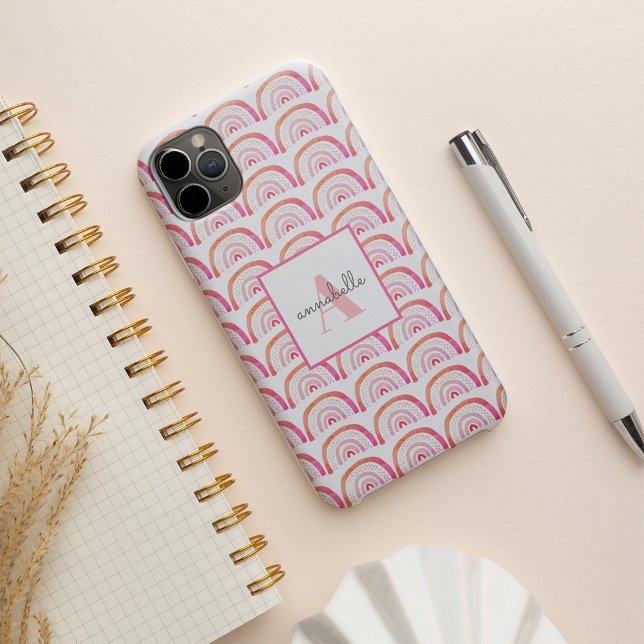 Monogramm Pink Peach Rainbow Muster Personalisiert Case-Mate iPhone Hülle (Von Creator hochgeladen)
