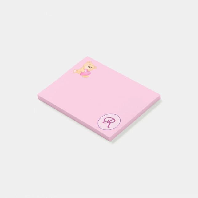 Monogramm Pink R Post-it Klebezettel (angewinkelt)