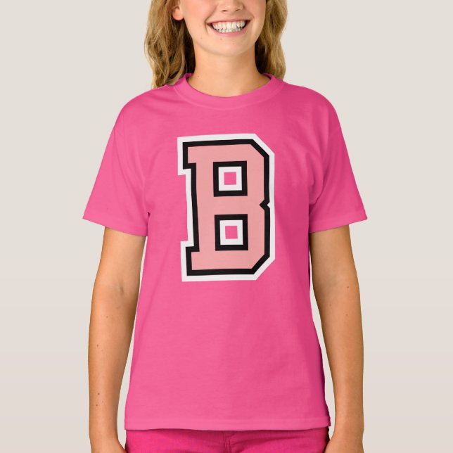 Monogramm Pink Schwarz-weiße Uni Initial B T-Shirt (Vorderseite)