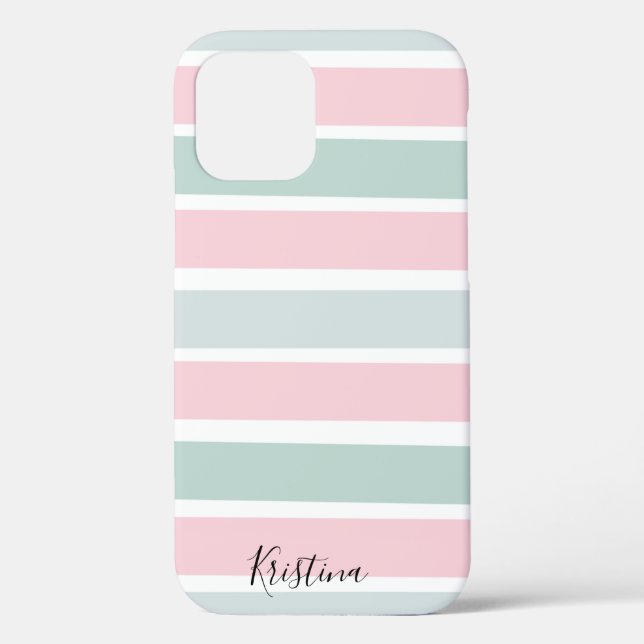 MONOGRAMM PINK UND GRÜNE STRIPED iPhone Gehäuse Case-Mate iPhone Hülle (Rückseite)