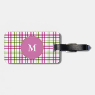 Monogramm Pink und grünes Tartan-Muster Gepäckanhänger