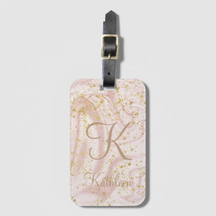 Monogramm Pink und White Marble Wirbel Gold Glitte Gepäckanhänger