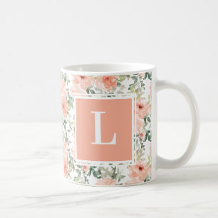 Monogramm Pink Vintag Floral Rose Kaffeetasse