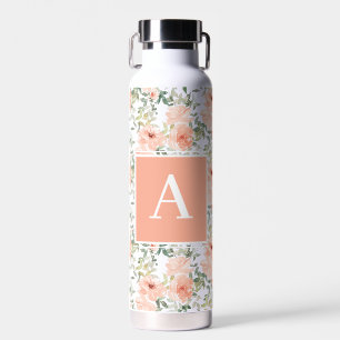 Monogramm Pink Vintag Floral Rose Trinkflasche