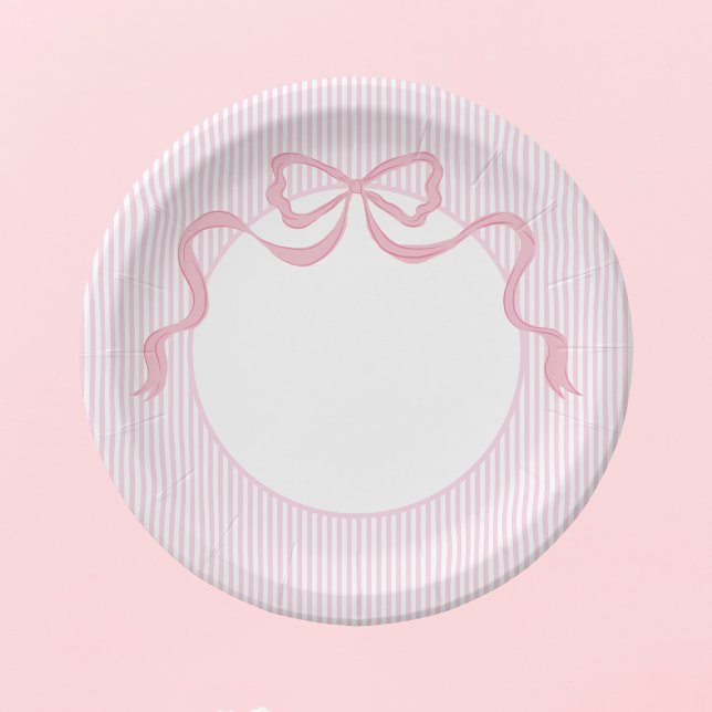 Monogramm Pink & White Bow, Babydusche Pappteller (Von Creator hochgeladen)