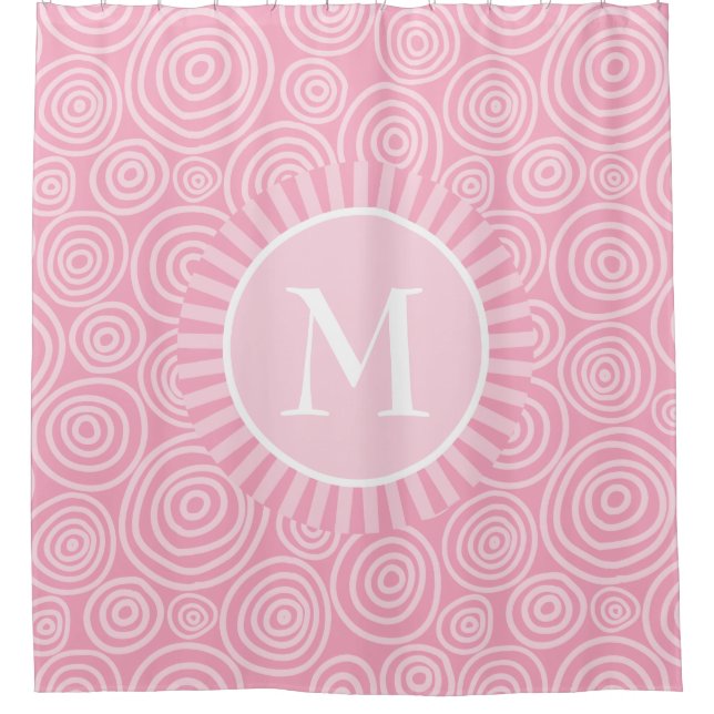 Monogramm Pink White Spirals - Personalisiert Duschvorhang (Vorderseite)