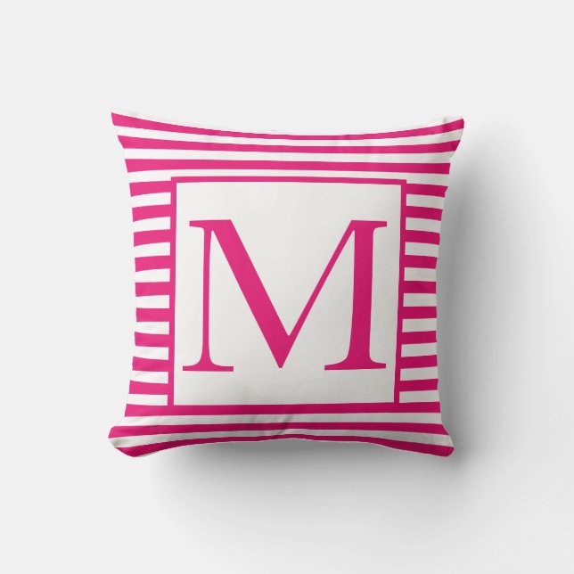 Monogramm Pink White Stripes Muster farbenfroh Kissen (Vorderseite)