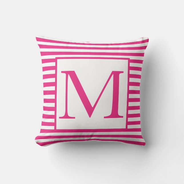 Monogramm Pink White Stripes Muster farbenfroh  Kissen (Vorderseite)