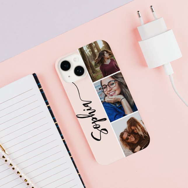 Monogramm Pinselkalligrafie-Foto Rosa iPhone Hülle (Von Creator hochgeladen)
