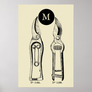 Monogramm-Plakat für Vintage ILLUSTRATION Pruners Poster