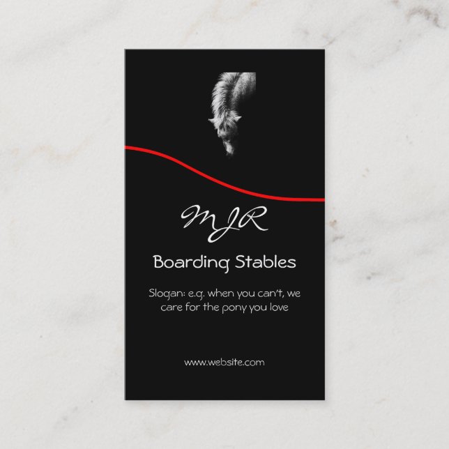 Monogramm, Pony-Porträt, roter Swoosh Visitenkarte (Vorderseite)