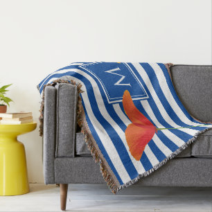 Monogramm Poppy Chic Blue Streifen Decke