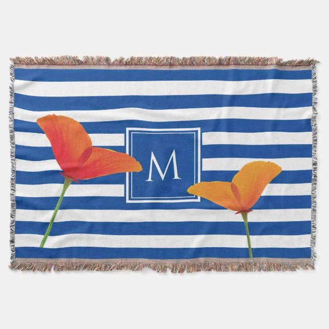 Monogramm Poppy Chic Blue Streifen Decke (Vorderseite)