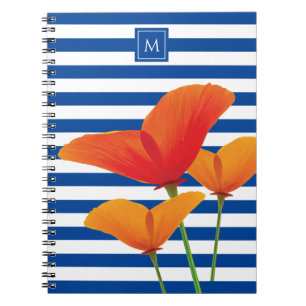 Monogramm Poppy Chic Blue Streifen Notizblock