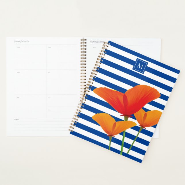 Monogramm Poppy Chic Blue Streifen Planer (Anzeige)