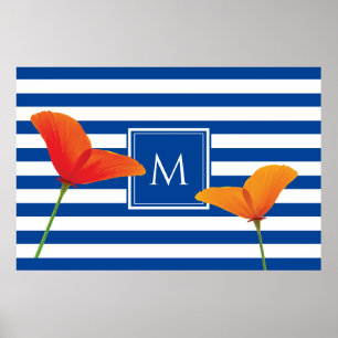 Monogramm Poppy Chic Blue Streifen Poster