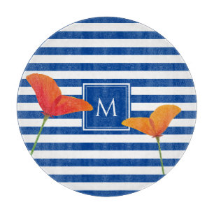 Monogramm Poppy Chic Blue Streifen Schneidebrett