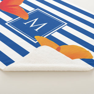 Monogramm Poppy Chic Blue Streifen Sherpadecke