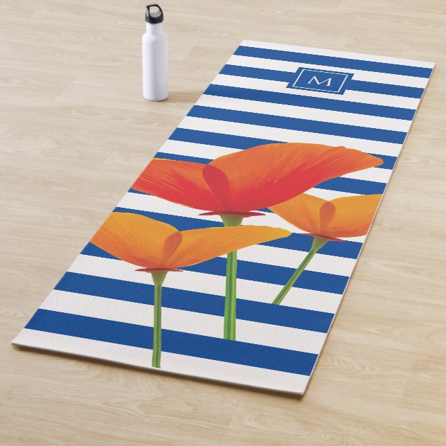Monogramm Poppy Chic Blue Streifen Yogamatte (Beispiel)