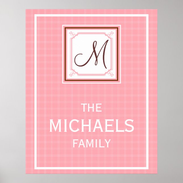 Monogramm-Poster der Familie - Rosa Karo Poster (Vorne)