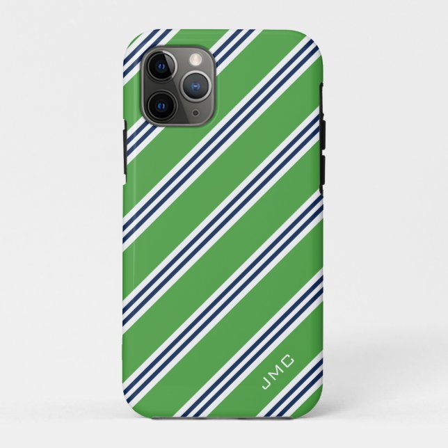 Monogramm Preppy Green und Blue Strips Case-Mate iPhone Hülle (Rückseite)