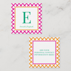 Monogramm Preppy Harlequin Hot Pink & Grün Begleitkarte